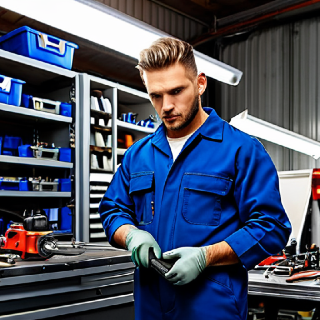 자동차정비 실무에서 사용하는 장비 - The Well-Equipped Workshop**

"Mechanic in a fully clothed, professional jumpsuit, working in a clea...