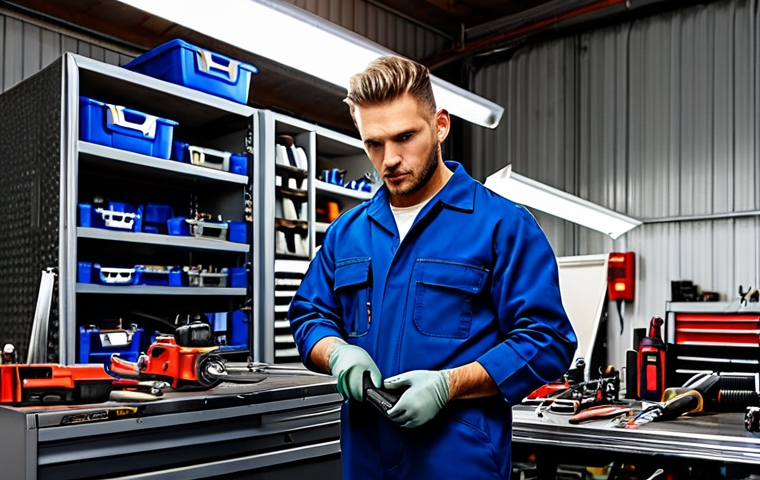 자동차정비 실무에서 사용하는 장비 - The Well-Equipped Workshop**

"Mechanic in a fully clothed, professional jumpsuit, working in a clea...