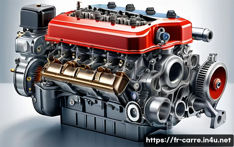 자동차정비 필기시험 최신 기출문제 분석 - A highly detailed, realistic cutaway illustration of a modern internal combustion engine showing pis...